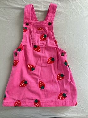 Girls Isaac Mizrahi Pink Strawberry Print Overalls Dress Size 4 Years